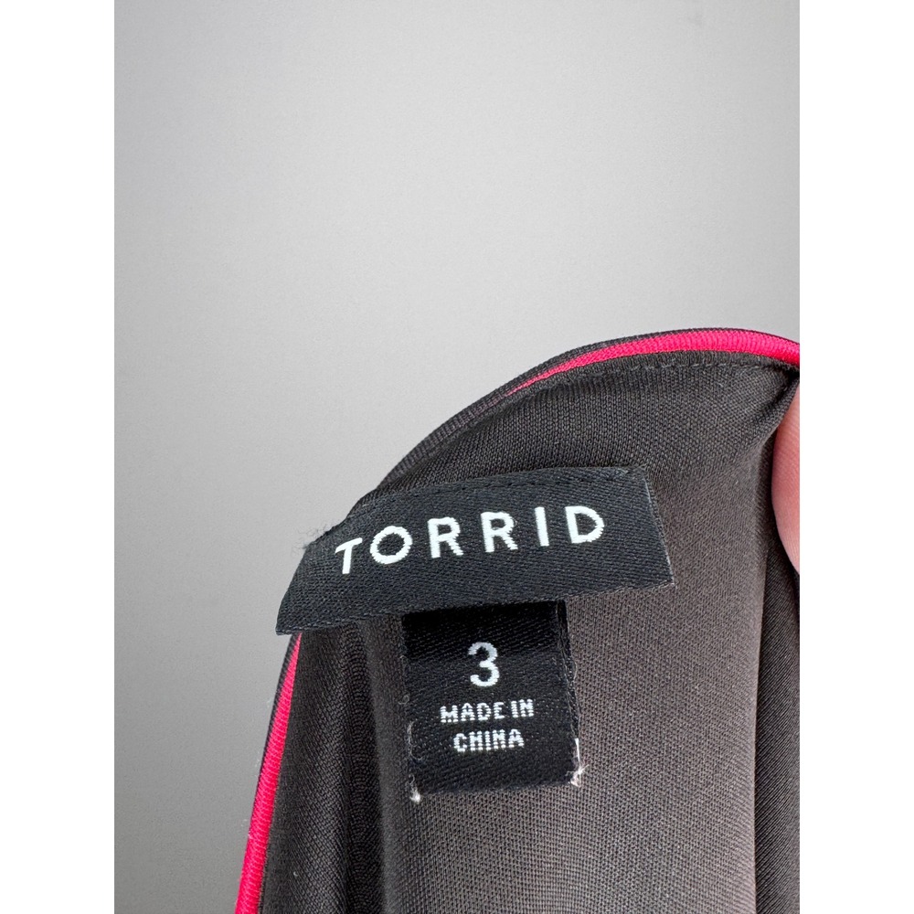 Torrid Womens Plus Size 3X Pink Black White Striped Colorblock Skater Dress - Picture 3 of 5